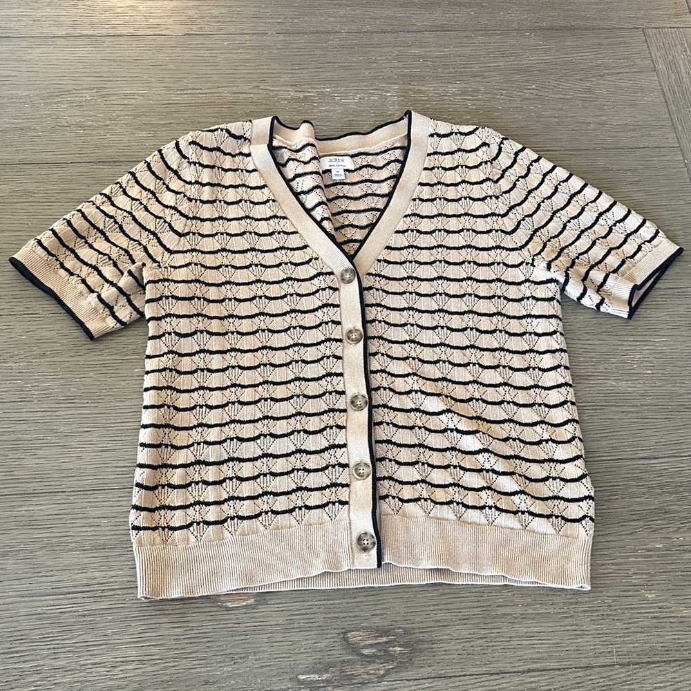 J.Crew Factory women’s spring/summer short sleeve cardigan tan and black size M